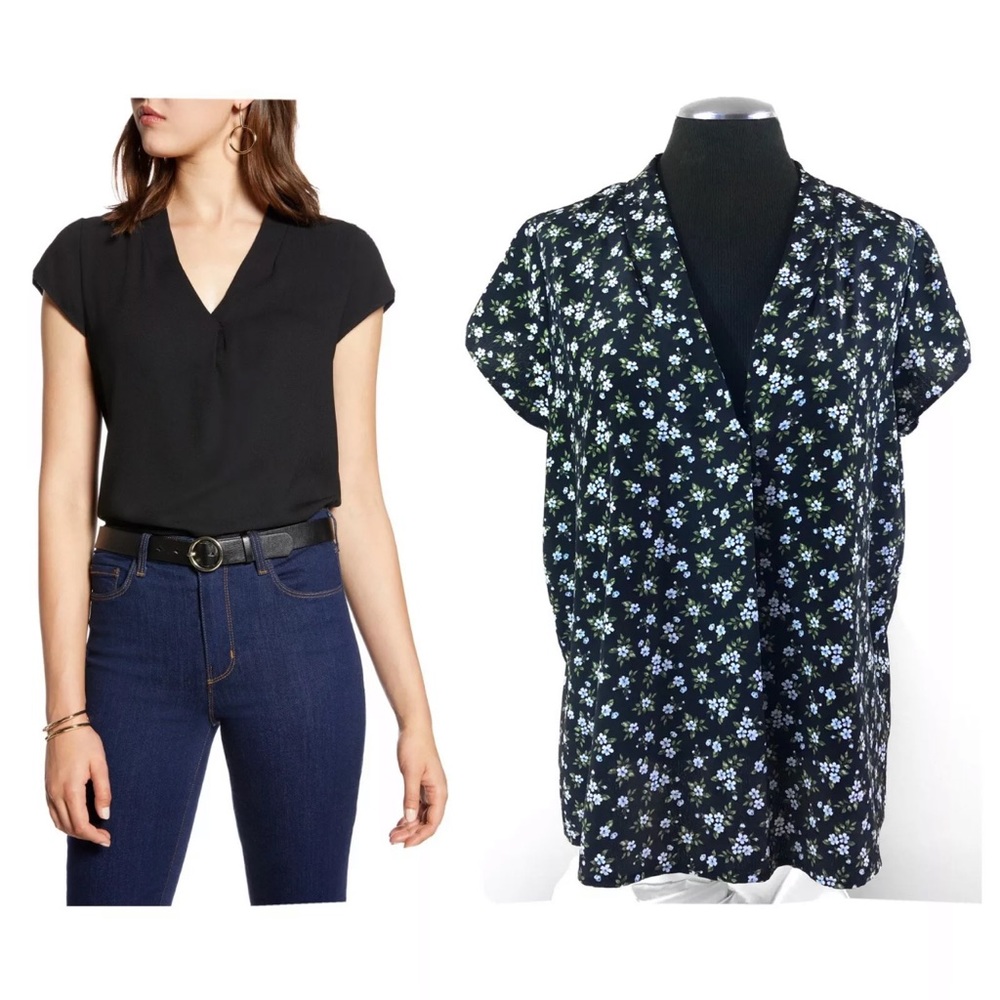 Halogen Floral V-Neck Cap Sleeve Top. NWOT XS